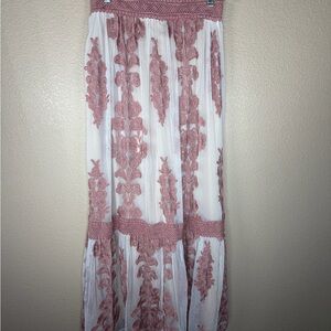 Altar'd State Pink and White Lace Maxi Skirt